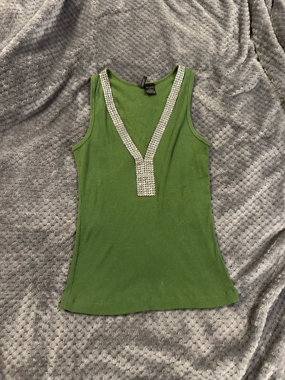 Sexy sexy sexy low cut rhinestone neck army green tank top